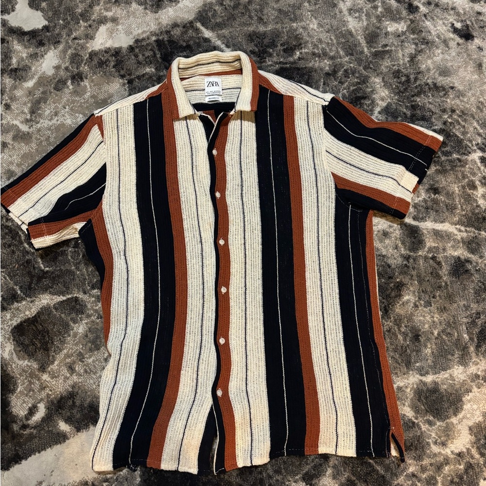 Zara Relaxed Fit Striped Knit Shirt